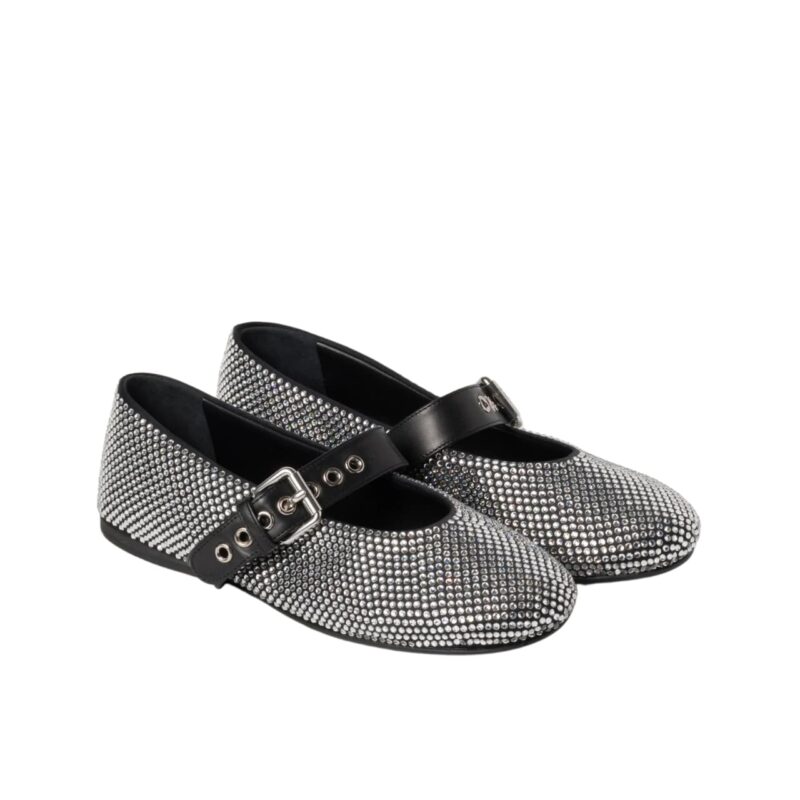 Miumiu Satin Ballerinas With Crystals Black 5F209E 2Awl F0002 F 005