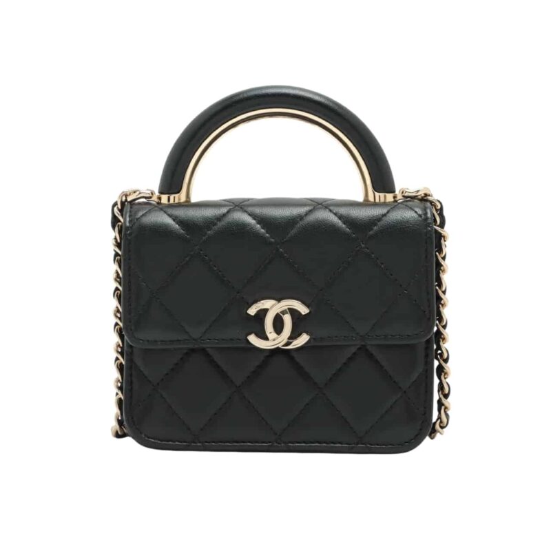 Chanel Mini Matelasse Top Handle Gold Hardware Black 12Cm