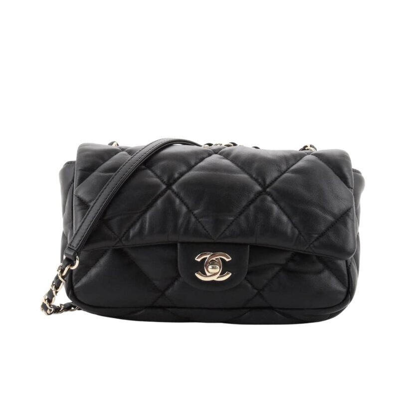Chanel Puffy Bubbly Cc Flap Bag Quilted Medium Black 20Cm
