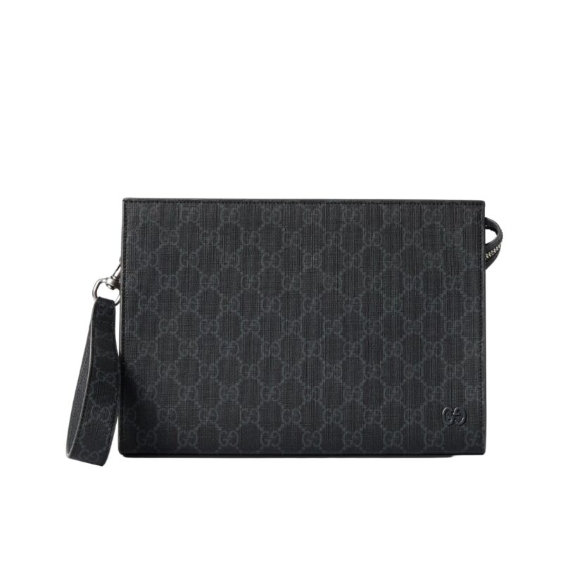 Gucci Gg Pouch With Grey Trim Black 18Cm 768255 Facqc 1048