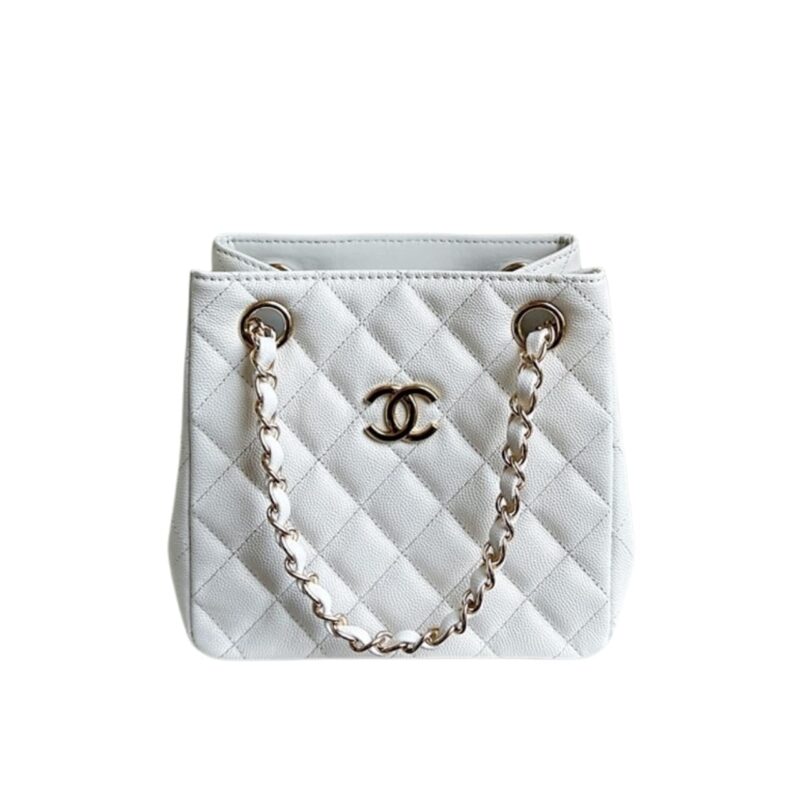 Chanel Grained Embossed Hobo Bag White 17Cm