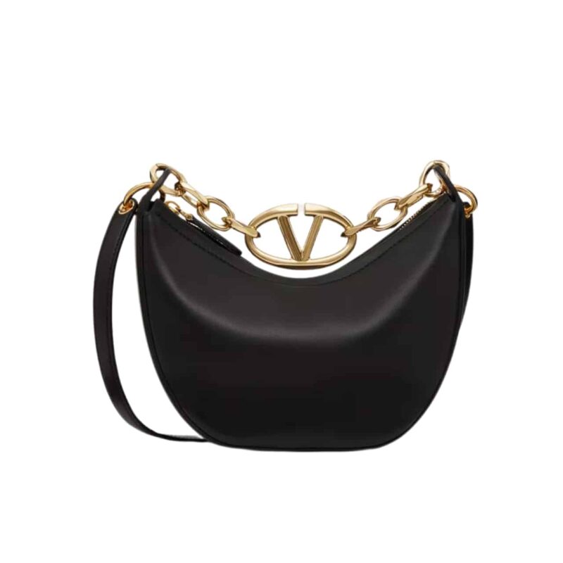 Valentino Garavani Vlogo Moon Medium Grainy Hobo Bag With Chain Black 29Cm 4W0B0N59Jdk 0No