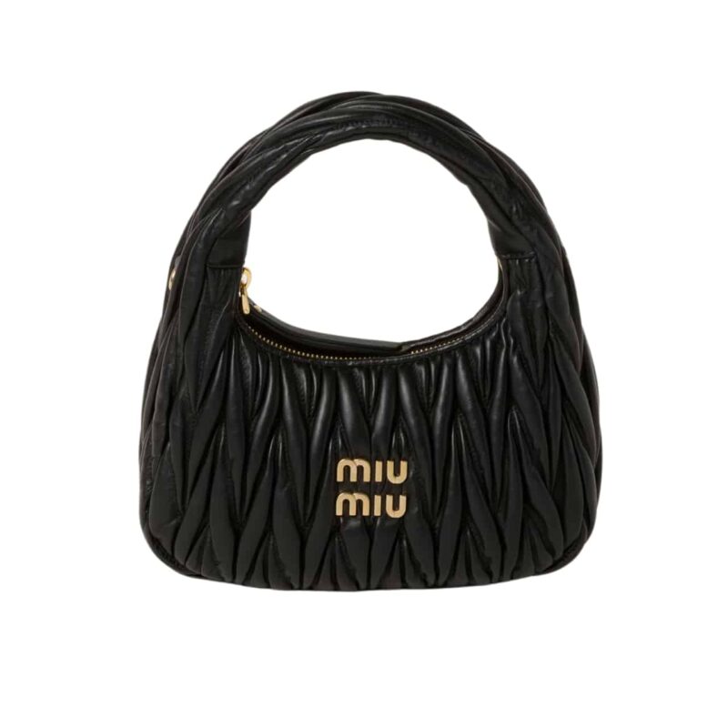 Miumiu Wander Matelassé Nappa Hobo Bag Black 20Cm 5Bc125 An88 F0002 V Ooy