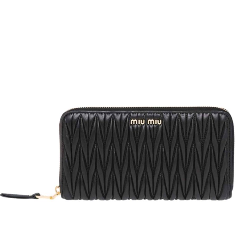 Miumiu Matelassé Nappa Wallet Black 19Cm 5Ml506 N88 F0002