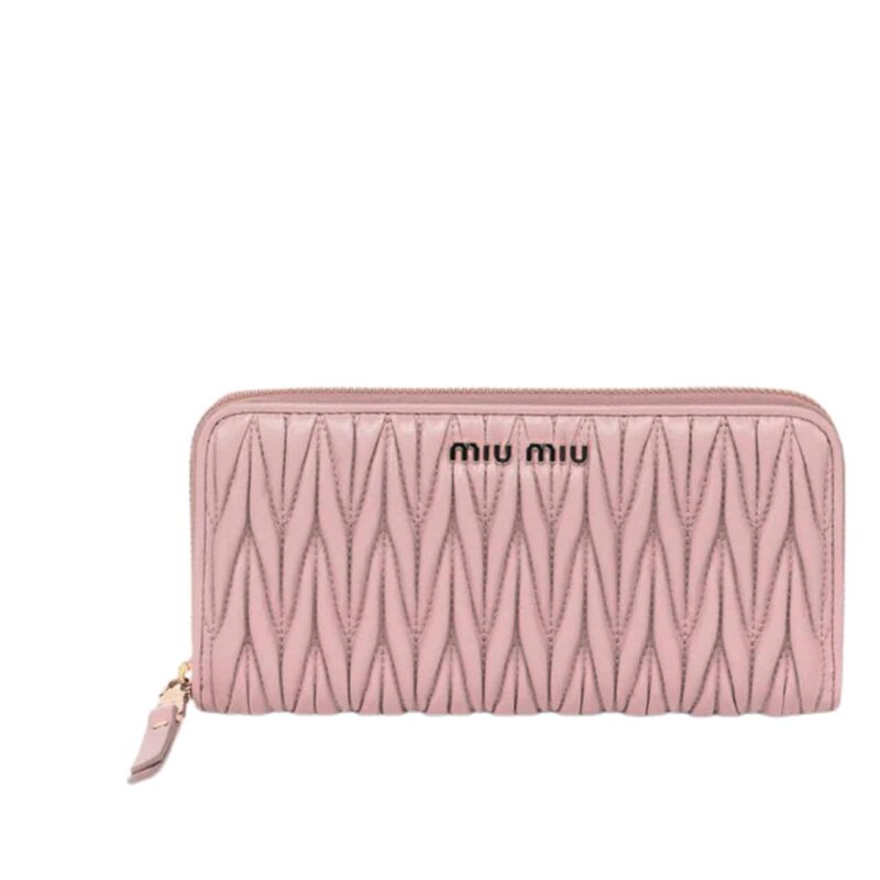 Miumiu Matelassé Nappa Wallet Pink 19Cm