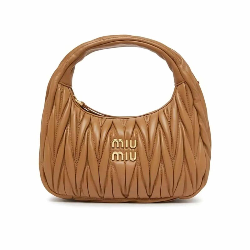 Miumiu Wander Matelassé Nappa Hobo Bag Caramel 23Cm 5Bc125 An88 F098L V Ooy
