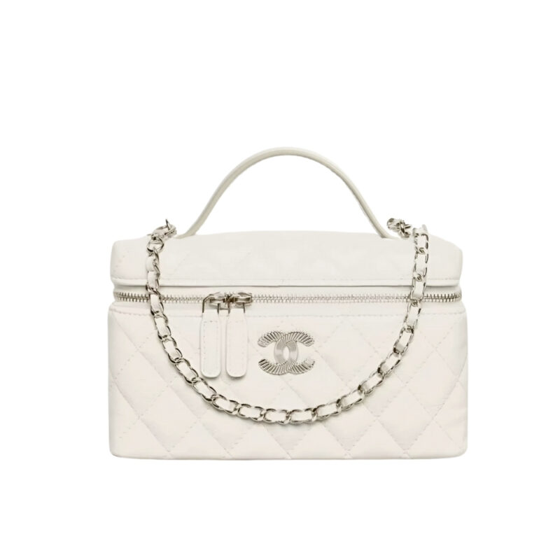 Chanel Classic Vanity With Chain In Grained Shiny White 19Cm Ap4414 B18713 Naauh