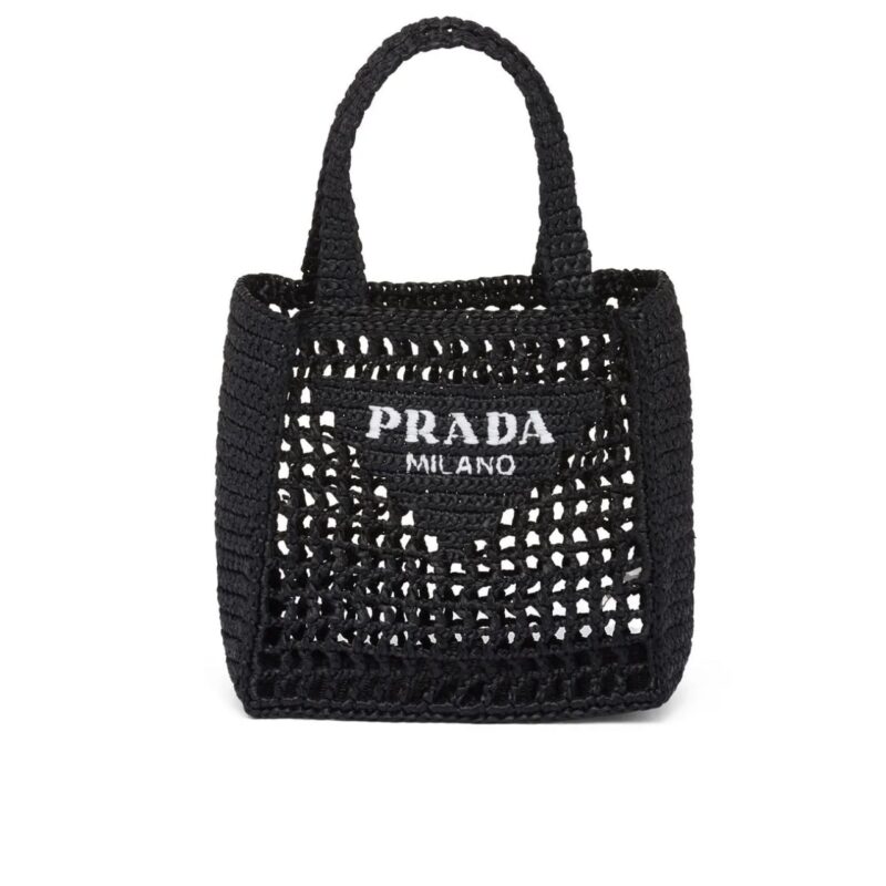 Prada Natural Raffia Logo Tote Black 1Bg444 2A2T F0002 18Cm