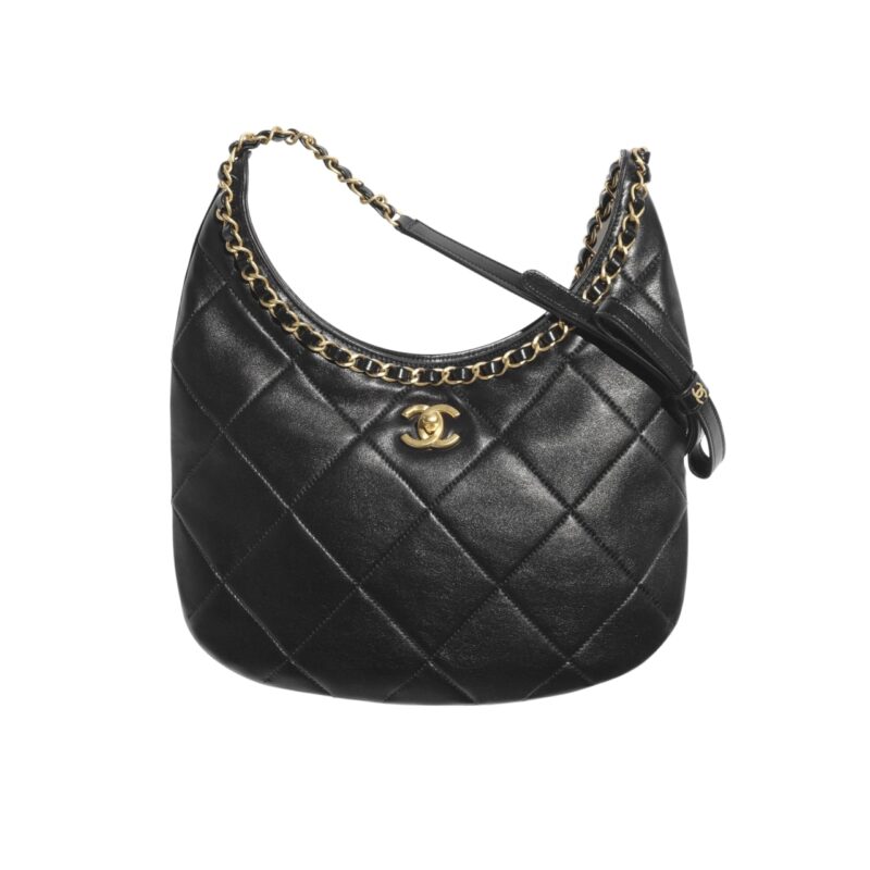 Chanel Hobo Handbag Shiny And Gold Tone Black 27Cm As5419 B19643 94305