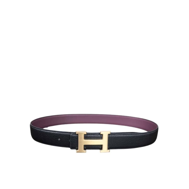 Hermès H Reversible Leather Belt Black And Gold 25Mm