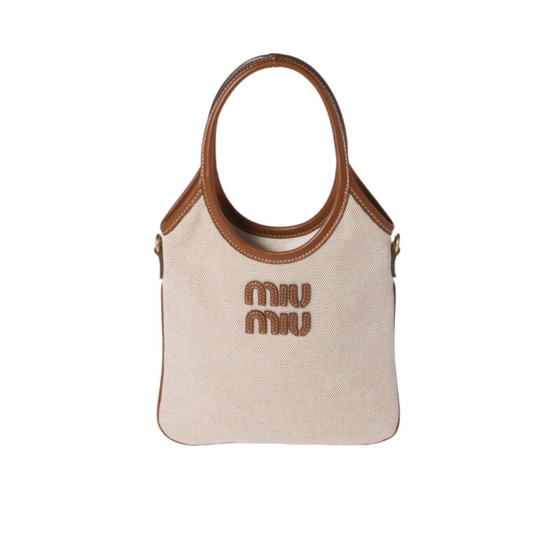 Miumiu Mini Ivy Canvas And Leather Bag Beige 24Cm 5BA281 ACRN F062F V OLF