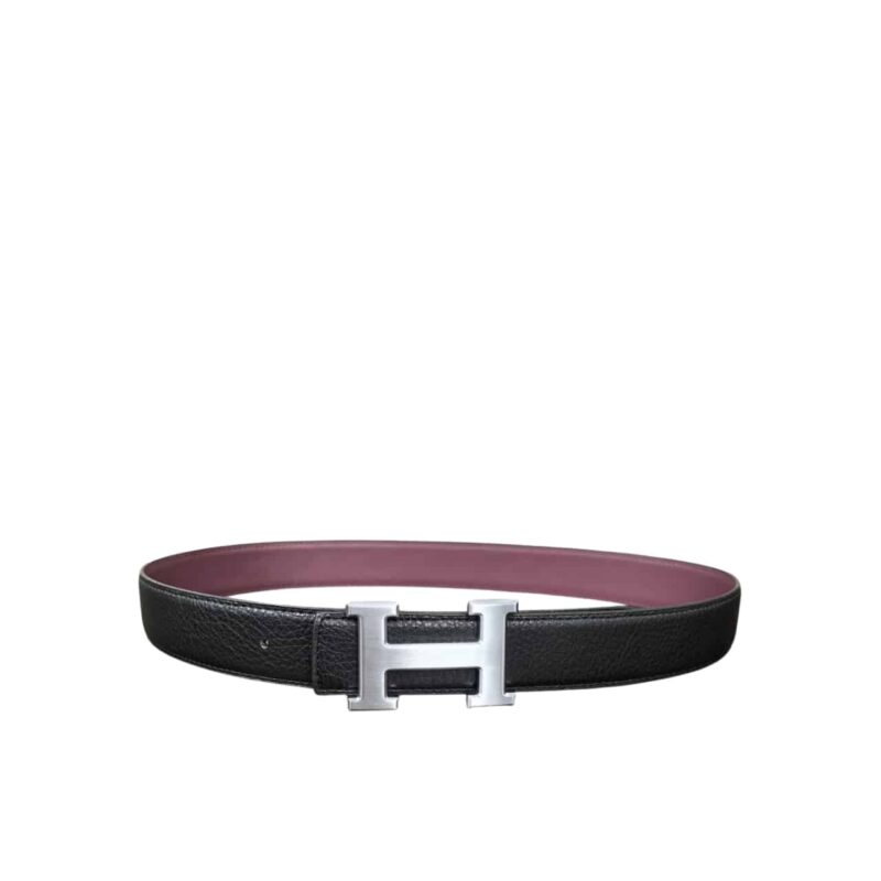 Hermès H Reversible Leather Belt Black And Silver 25Mm
