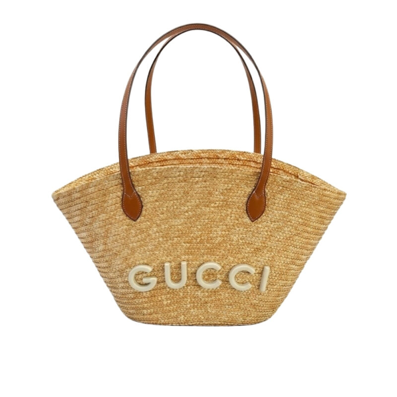 Gucci Medium Straw Tote With Patch Natural 27Cm ‎779530 9AAE9 9541