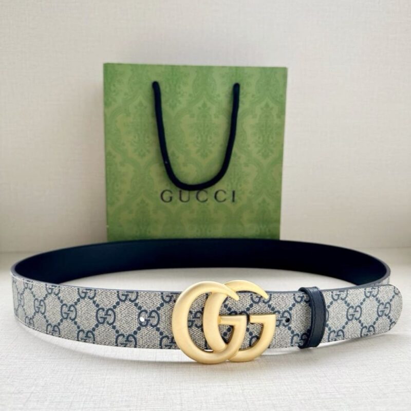 Alternative view of Gucci Gg Marmont Reversible Belt Gold Metal Beige Blue 38Mm 659416 92Tic 9769