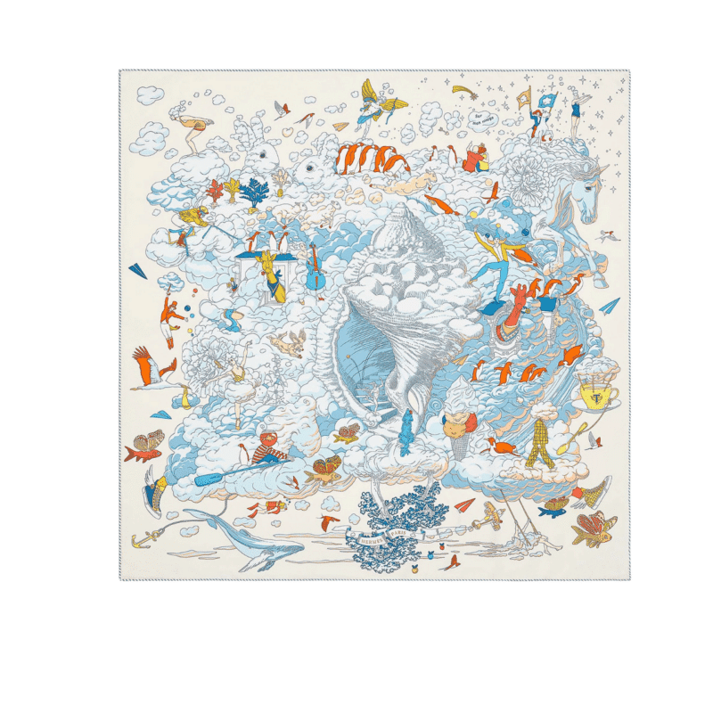 Hermes Sur Mon Nuage Scarf White 90Cm H003900S 05