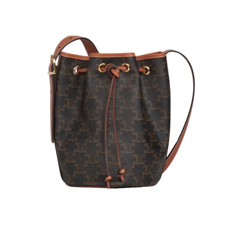 Celine Small Drawstring Bag In Triomphe Canvas Tan 17Cm 191142Bzj 04Lu