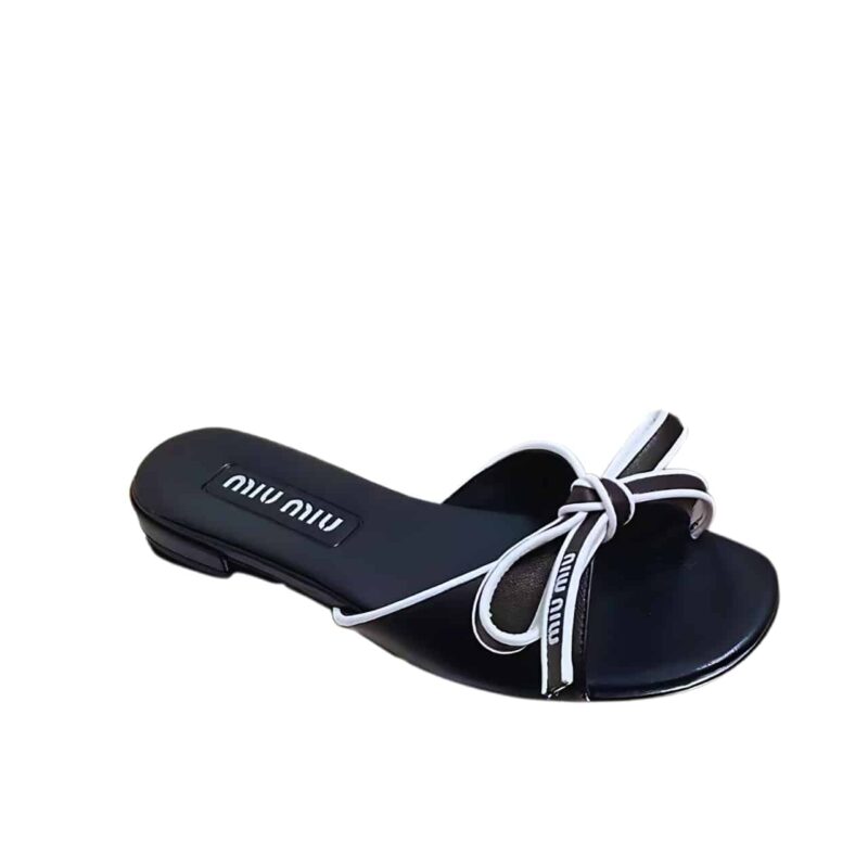 Miumiu Mordoré Nappa Leather Sandals With Bow Black