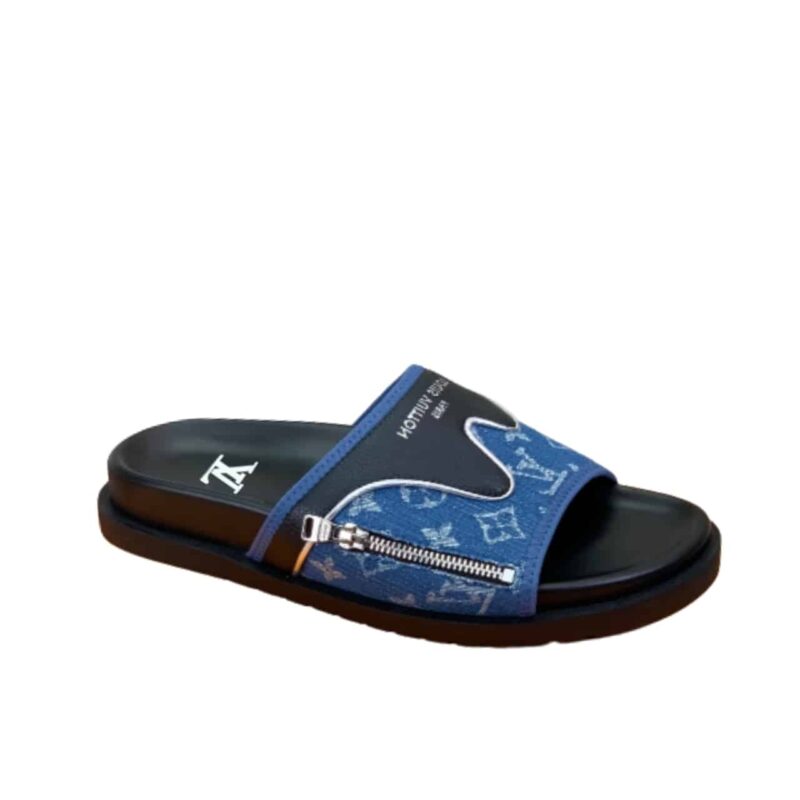Louis Vuitton Velcro Slippers Lock Edge Denim Blue