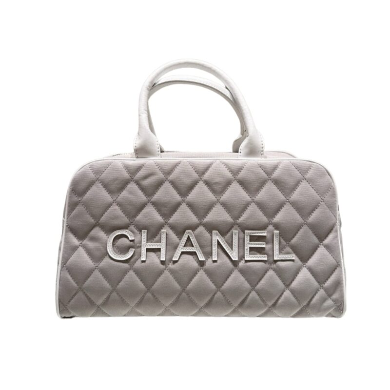Chanel Bowling Bag Quilted Canvas Black 35Cm