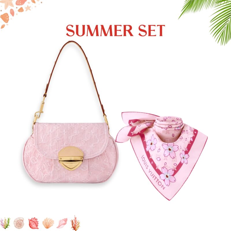 Summer Set: Louis Vuitton Sunset Washed Pink 27Cm And Monogram Cherry Blossom Square Pink 90cm
