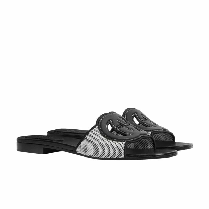 Gucci Women'S Interlocking G Slide Sandal Black White 835723 Faea0 8543