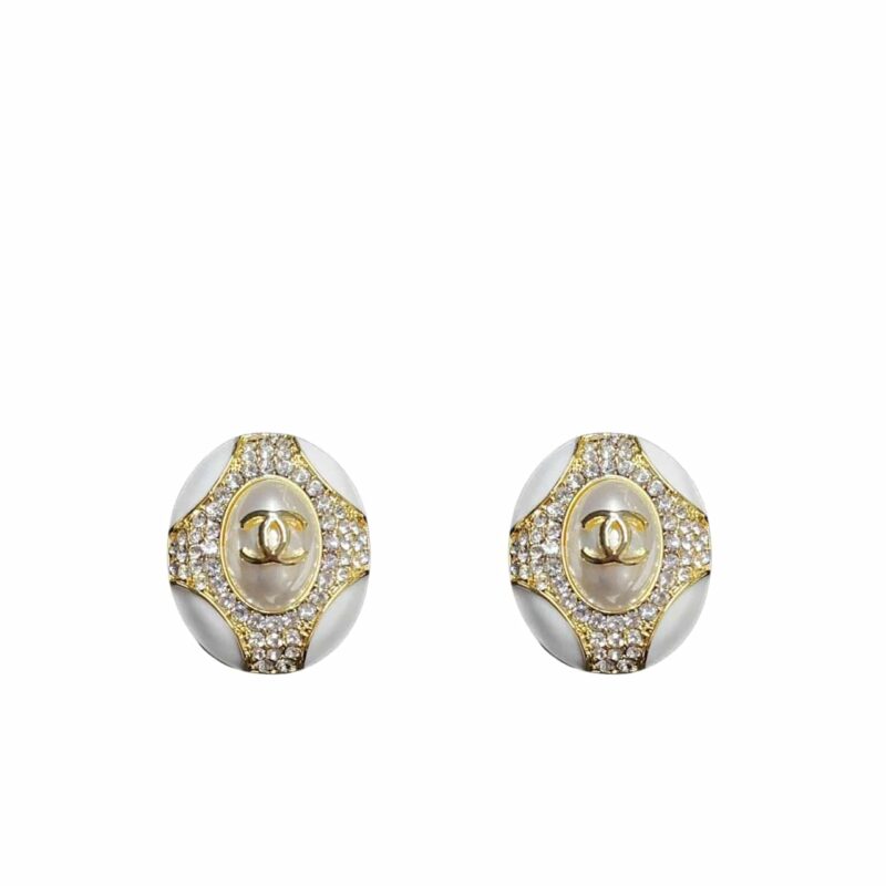 Chanel Oval Crystal Earrings In Gold