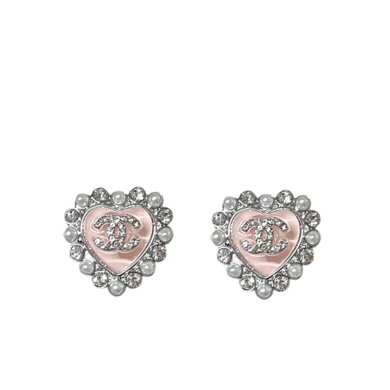 Chanel Heart Motif And Crystal Earrings In Pink