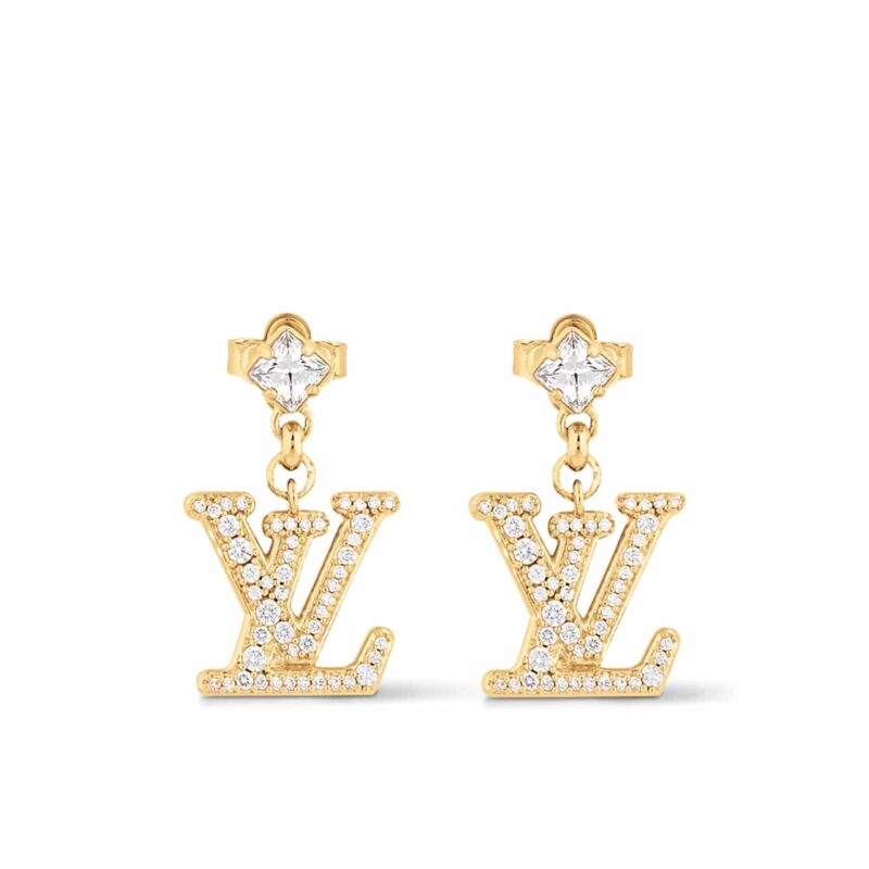 Louis Vuitton Lady Lv Earrings Gold Tone M01844