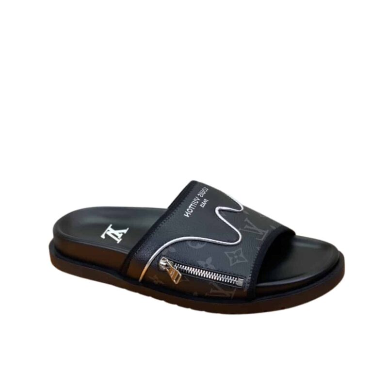 Louis Vuitton Velcro Slippers Lock Edge Black
