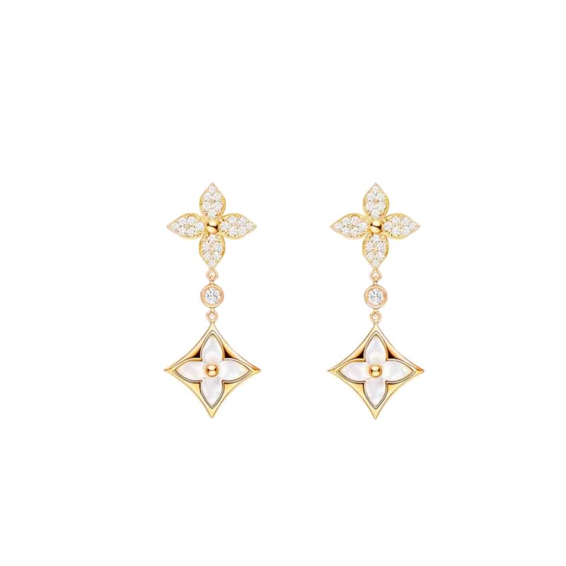 Louis Vuitton Color Blossom M Star Multi Motif Earrings Gold Q06489