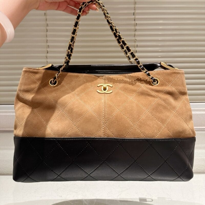 Alternative view of Chanel Shopping Bag Suede Leather Gold Tone Mental Beige And Black 36Cm As5657 B20827 U1536
