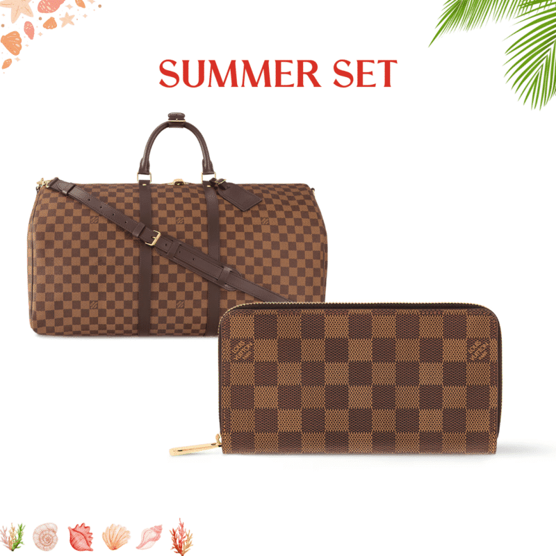 Summer Set: Louis Vuitton Keepall Bandoulière 55 Damier Ebene And Zippy Wallet Damier Ebene