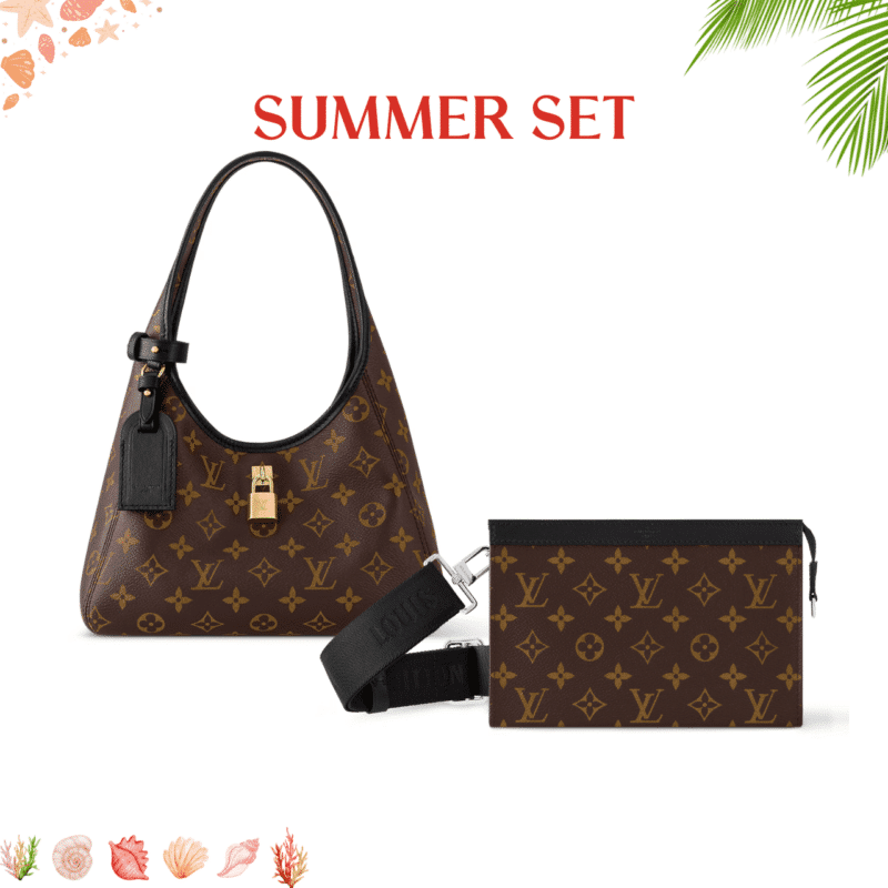Summer Set: Louis Vuitton The Drop Pm Monogram Brown 28Cm M1294 And Gaston Wearable Wallet Monogram Macassar Coated Canvas Brown 18Cm