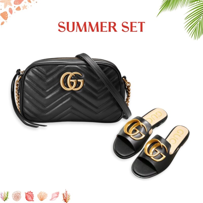 Summer Set: Gucci Marmont Small Matelasse Shoulder Bag Black And Princetown Gg Slippers Leather Black