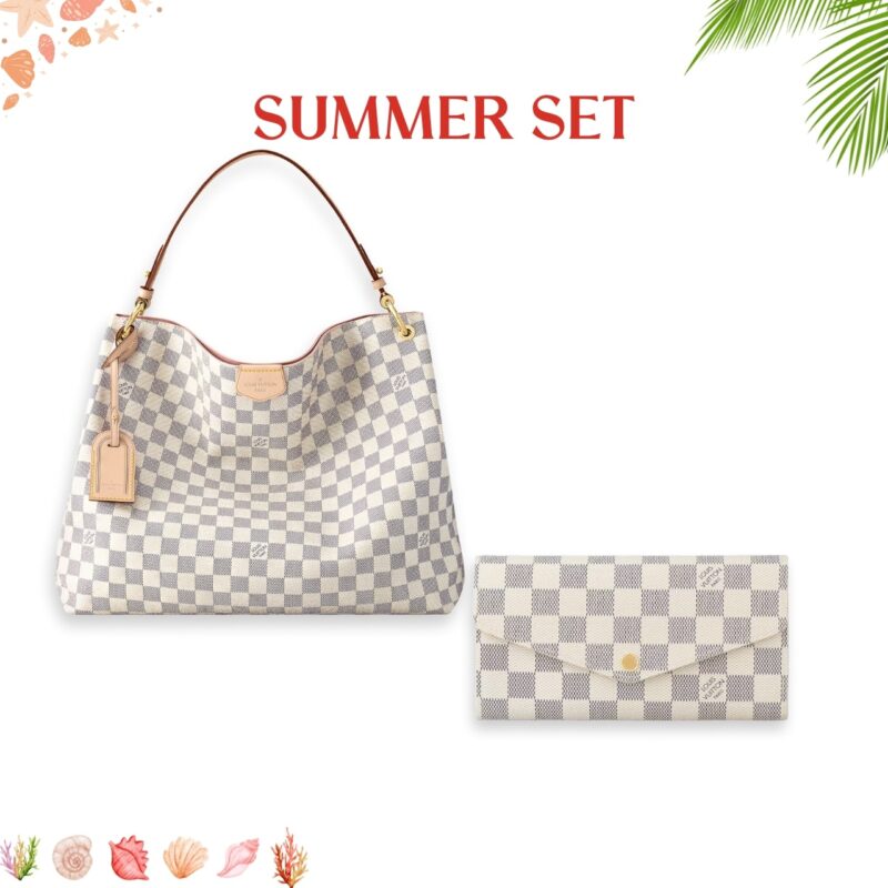 Summer Set: Louis Vuitton Graceful PM Damier Azur And Sarah Wallet Damier Azur