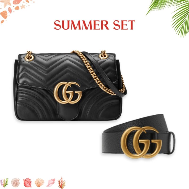 Summer Set: Gucci Marmont Medium Matelassé Shoulder Bag And Mamon Gg Gold Logo Belt