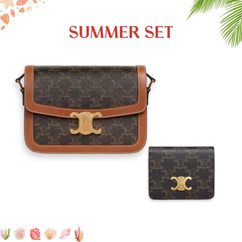 Summer Set: Celine Classique Triomphe Bag In Tan And Small Triomphe Canvas Tan Wallet