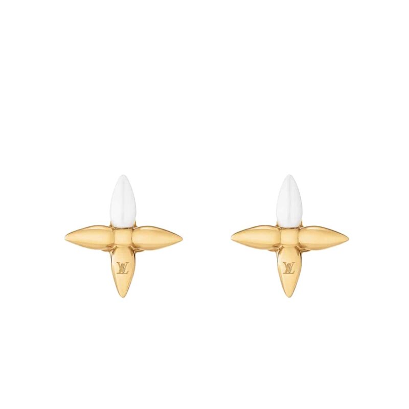 Louis Vuitton Louisette Earrings Gold And Pearly White M00950