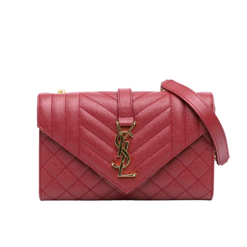 Saint Laurent Small Grain De Poudre Triquilt Monogram College Bag Red 20Cm