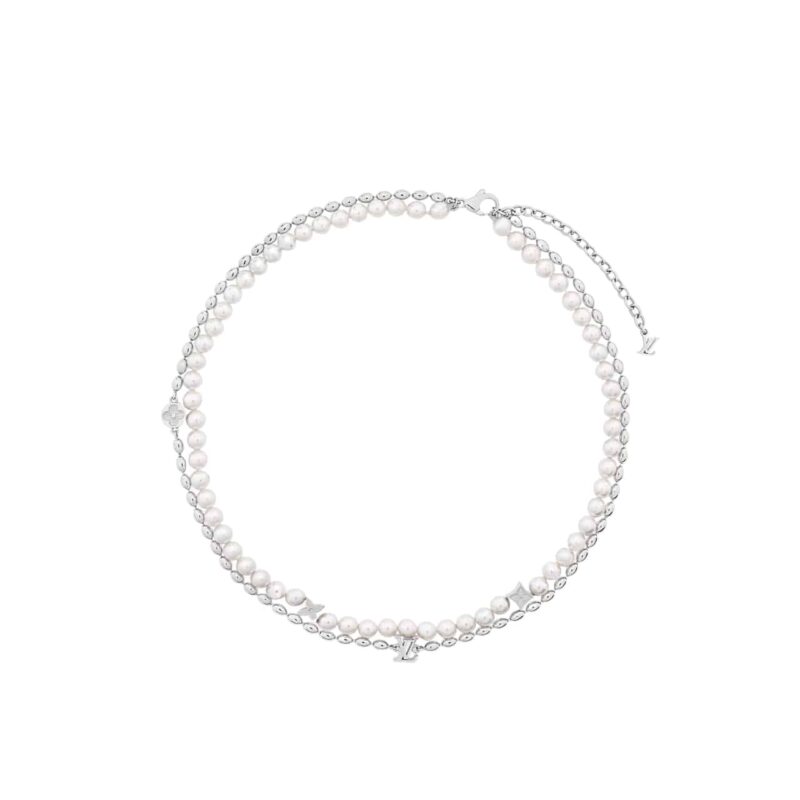 Louis Vuitton Pearls Fusion Necklace Silver M01781