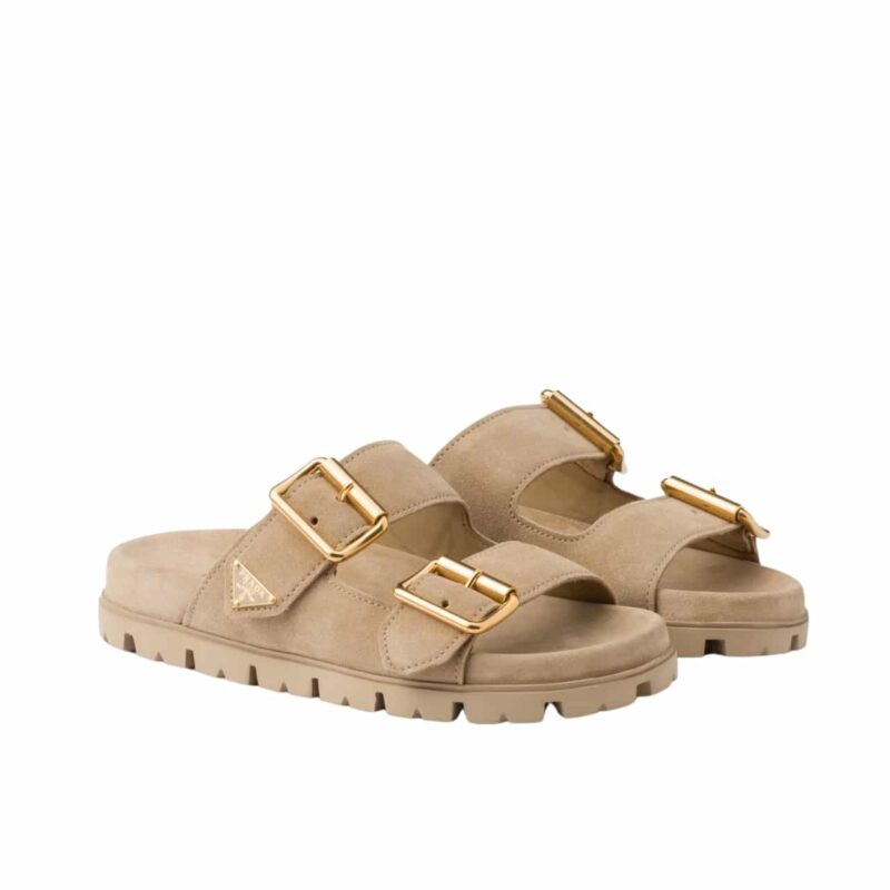 Prada Suede Strap Slides Ecru 1Xx692 054 F0379 F 020