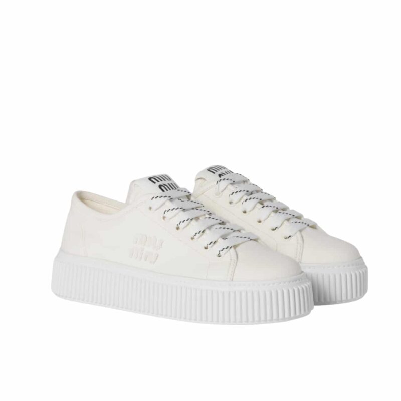 Miumiu Denim Sneakers With Logo Ivory 5E389E 3Ars F0304 F 005