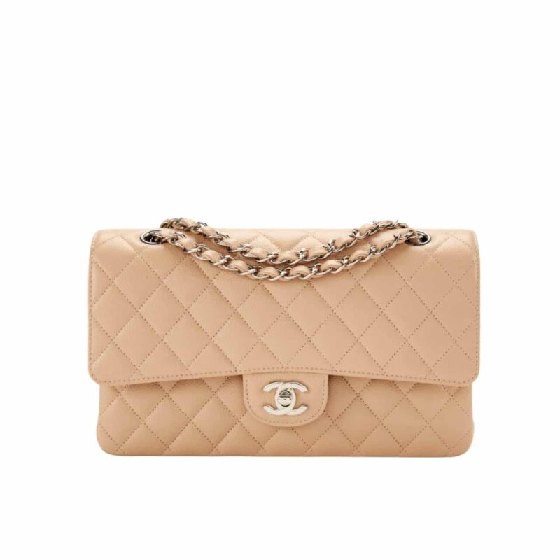 Chanel Cc Timeless Lined Flap Caviar Bag Dark Beige 26Cm