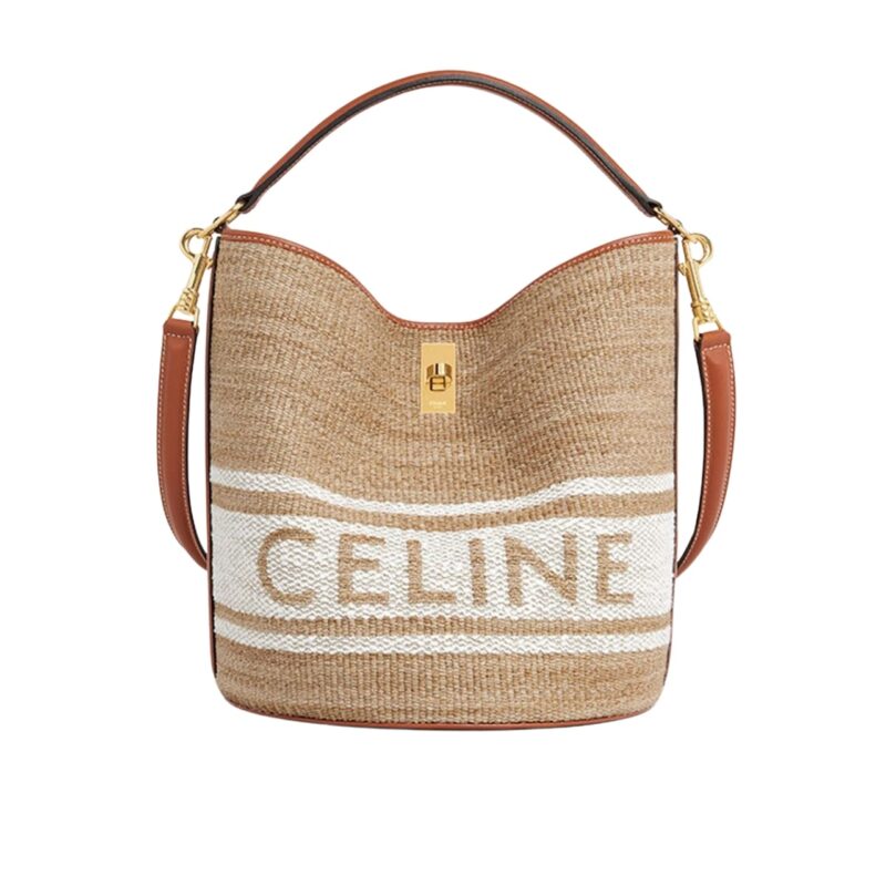 Celine 16 Bucket Bag In Textile With Print And Smooth Beige Tan 25Cm 1955720Jb 02Et