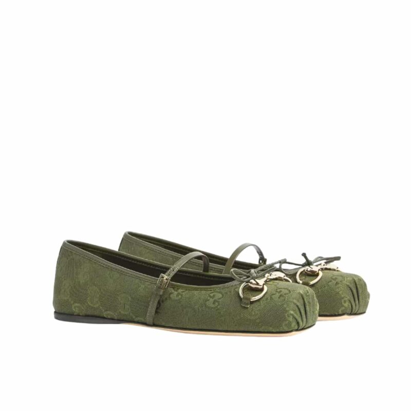 Gucci Women's Horsebit Ballet Flat Dark Green ‎814321 FAD8F 3048