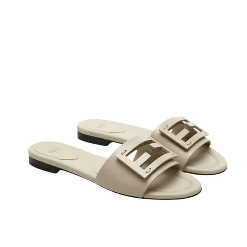 Fendi Flat Skin Top Sandals Beige