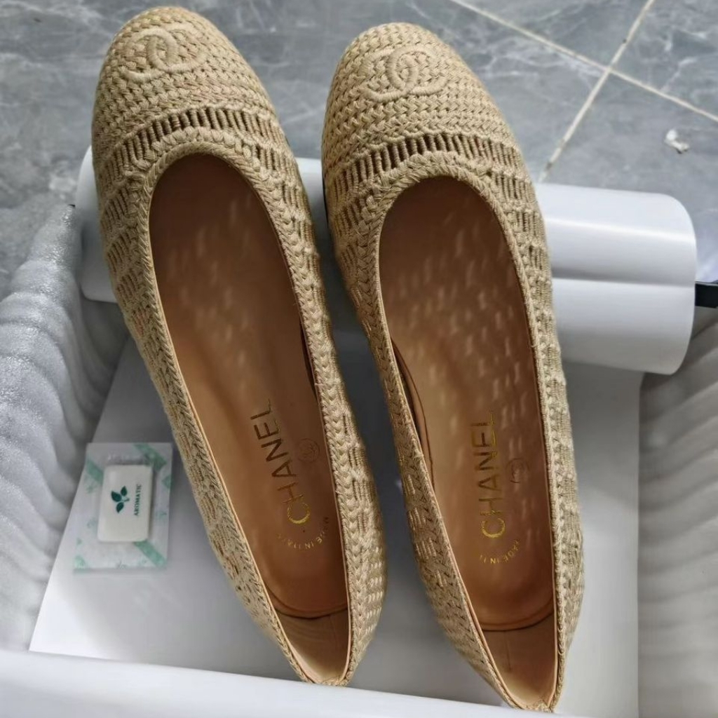 Chanel Ballet Flats Raffia Beige G46352 B19806 NAFBC - Image 4