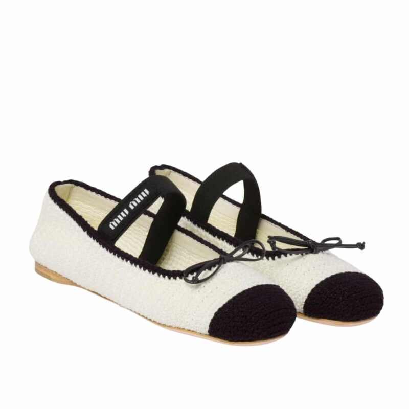 Miumiu Crochet Knit Ballerina Shoes White 5F138E 2Cq2 F0C56 F 005