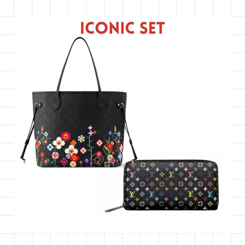Iconic Set: Louis Vuitton X Takashi Murakami Superflat Neverfull Mm And Zippy Wallet