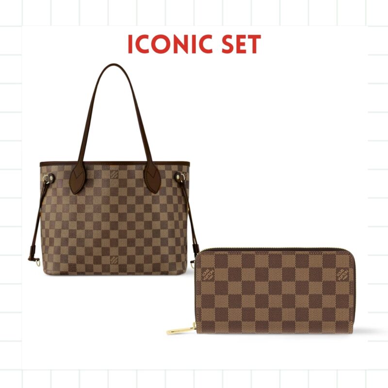 Iconic Set: Louis Vuitton Neverfull Gm Damier And Zippy Wallet Damier